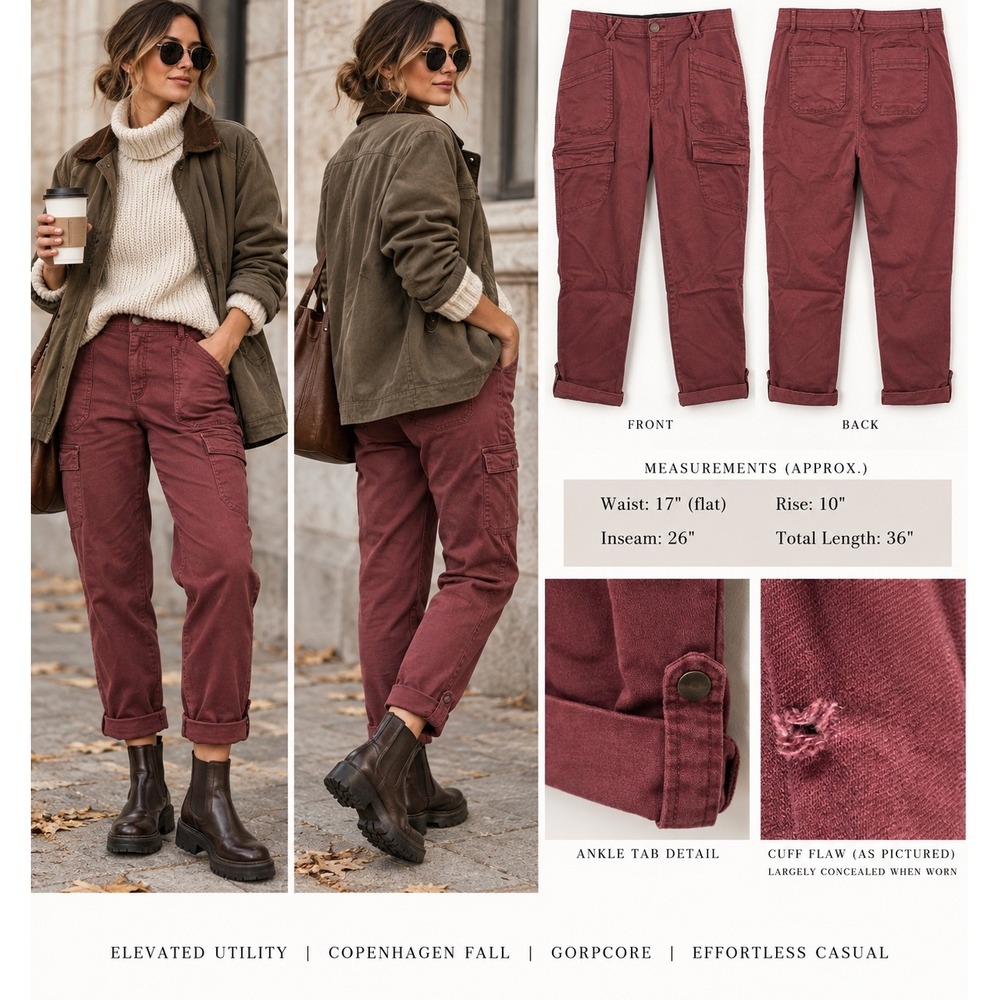 Democracy Ab Solution Cargo Pants 16 Burgundy Gorpcore Utility Copenhagen Ankle